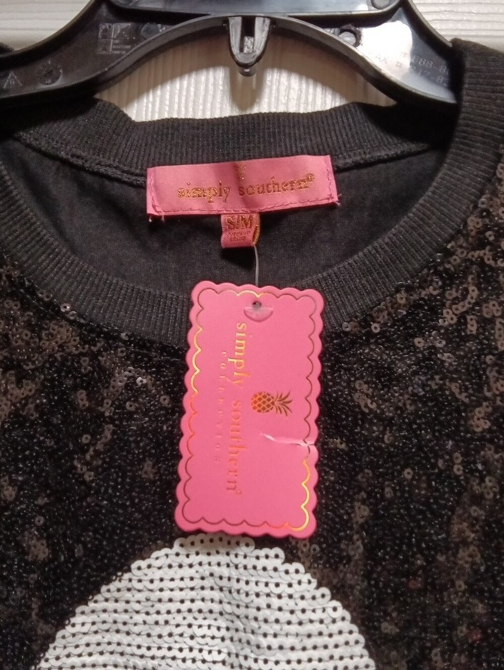 Simply Southern Black Sequin Ghost Tee with Orange Accents Size S\M - Picture 2 of 6